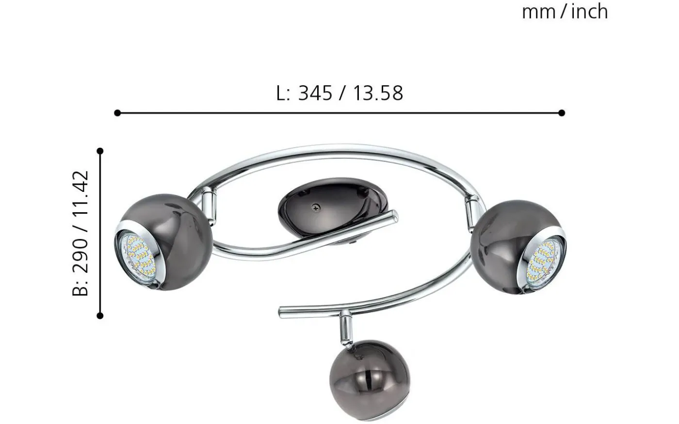 Bimeda Takspotlight 29cm GU10 LED 3000K 3x2,8W Nickel