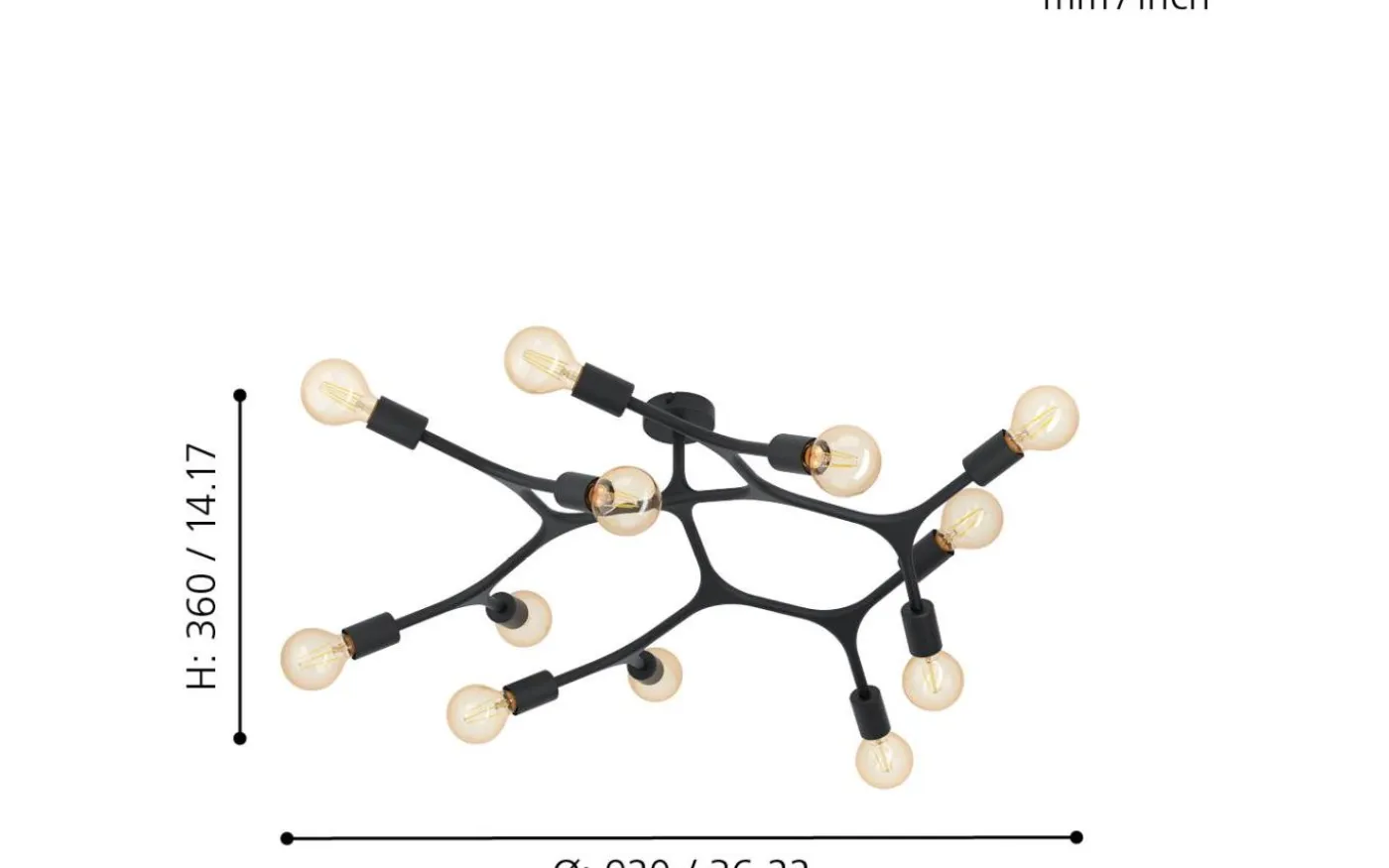 Bocadella Plafond 92cm Svart