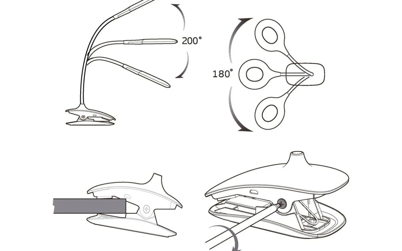 Cabado Klämlampa 42cm Batteri/USB LED 3000K 3W Vit