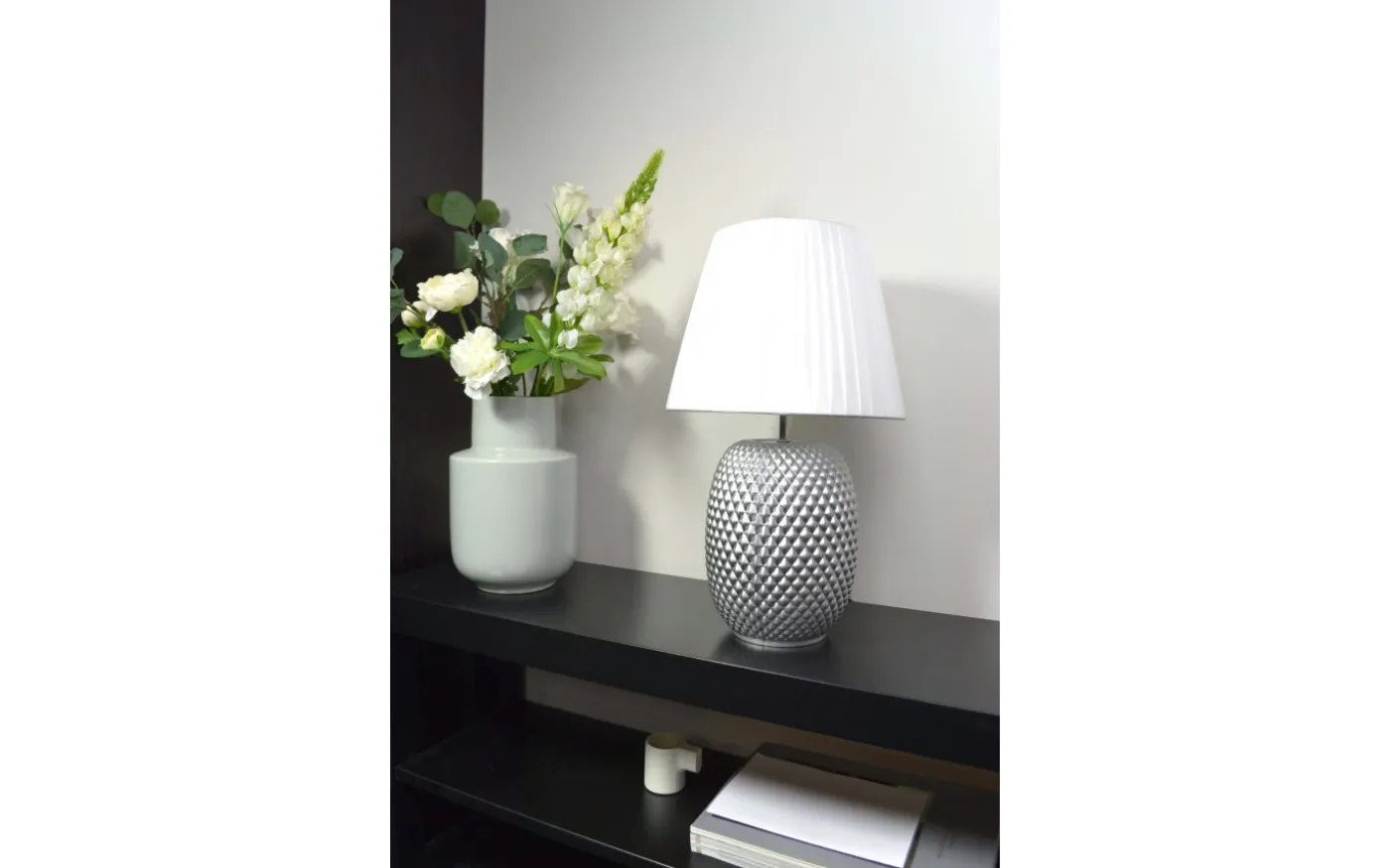 Cornelia Bordslampa 42cm Silver/Vit