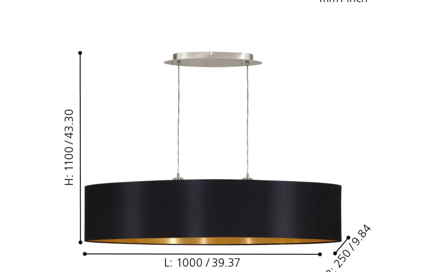 Maserlo Taklampa 100cm Svart/Guld