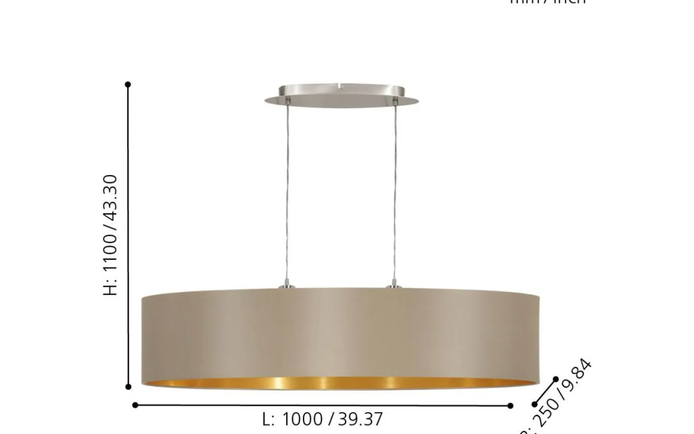 Maserlo Taklampa 100cm Taupe/Guld