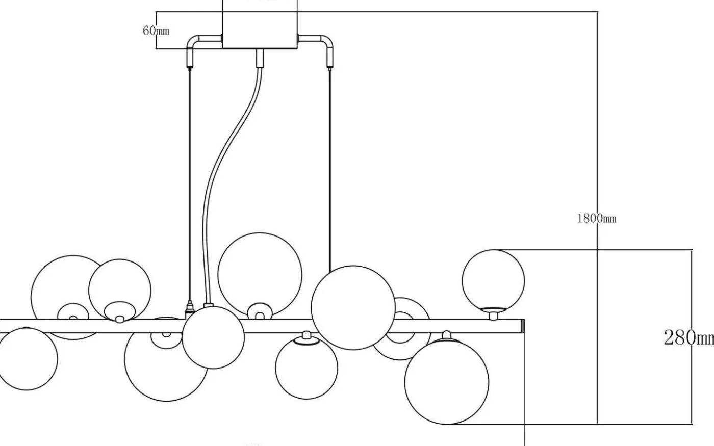 Molekyl Taklampa 85cm Svart/Rök