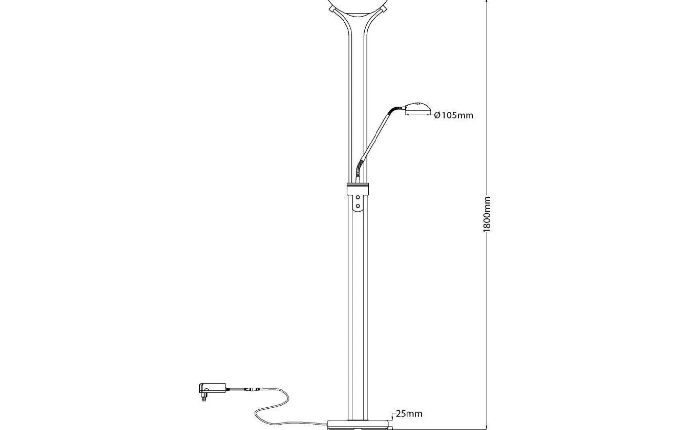 Nice Golvlampa 1,8m LED 3000K 20W+5W Stål