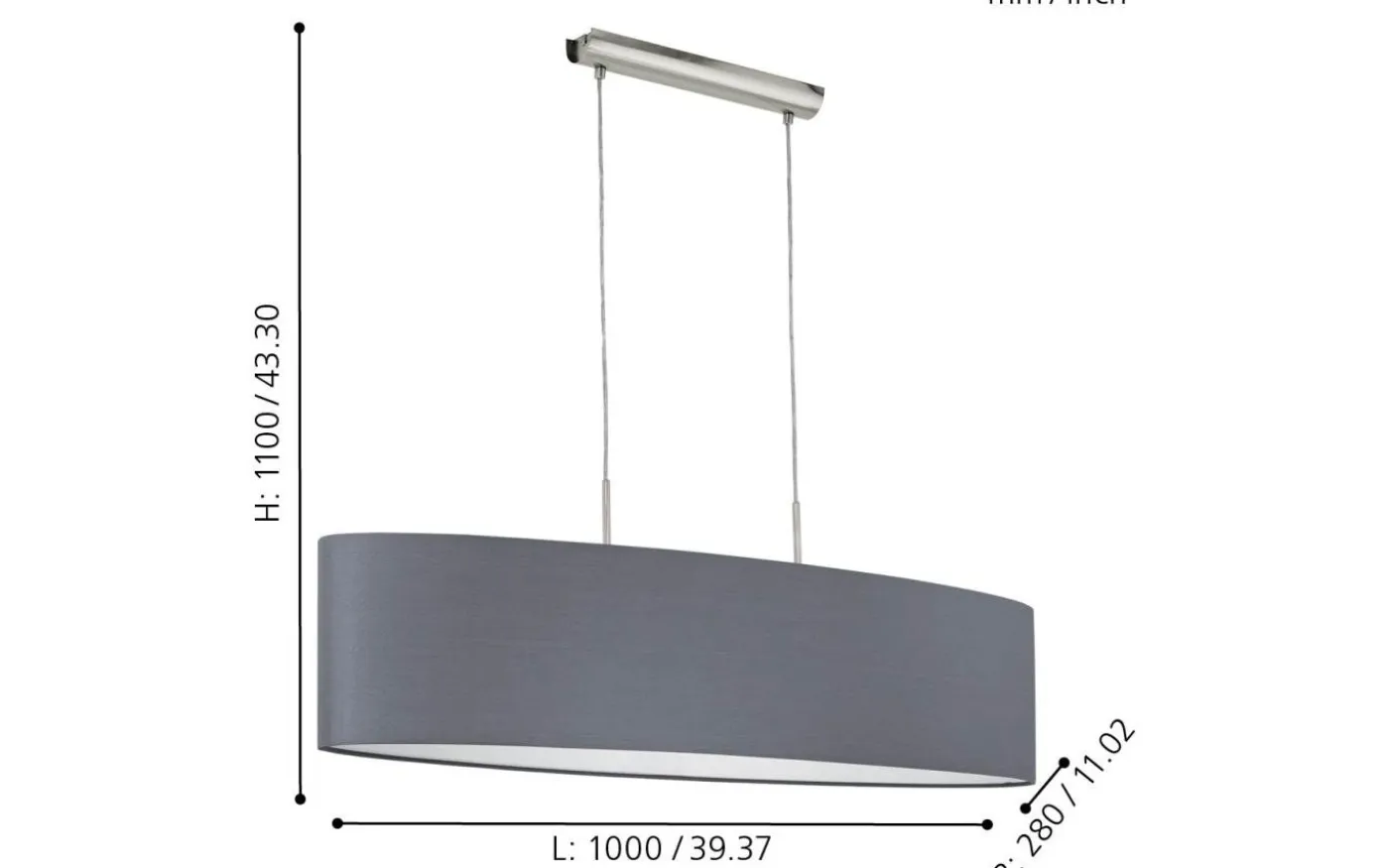 Pasteri Taklampa 100cm Grå/Nickel