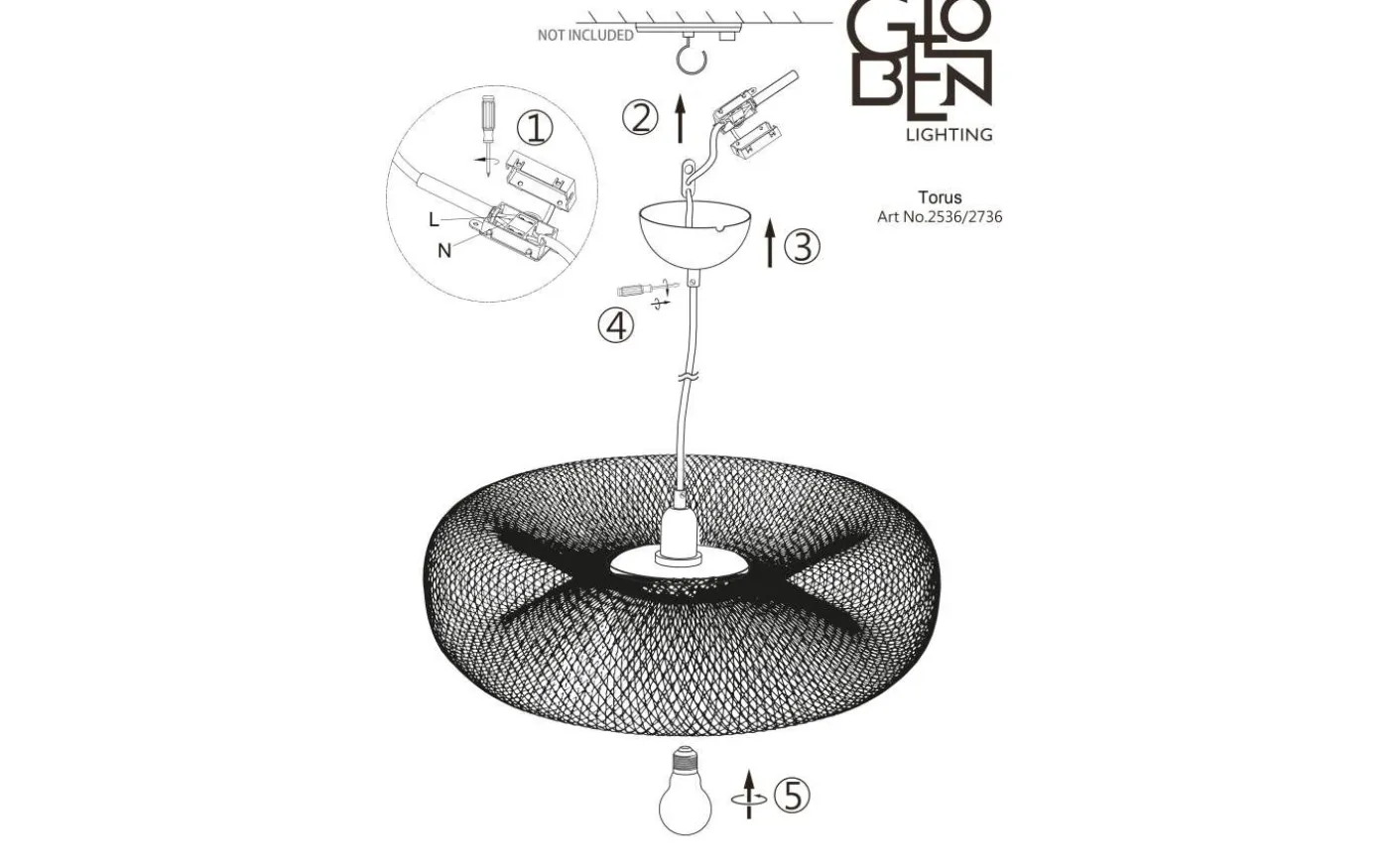 Torus Taklampa 65cm Svart